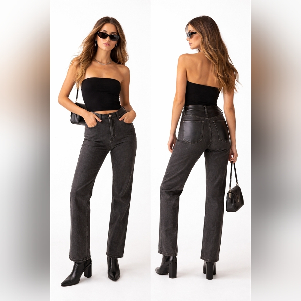 ABERCROMBIE FITCH The Ankle Straight Ultra High Rise Leather Jeans Womens 31/12